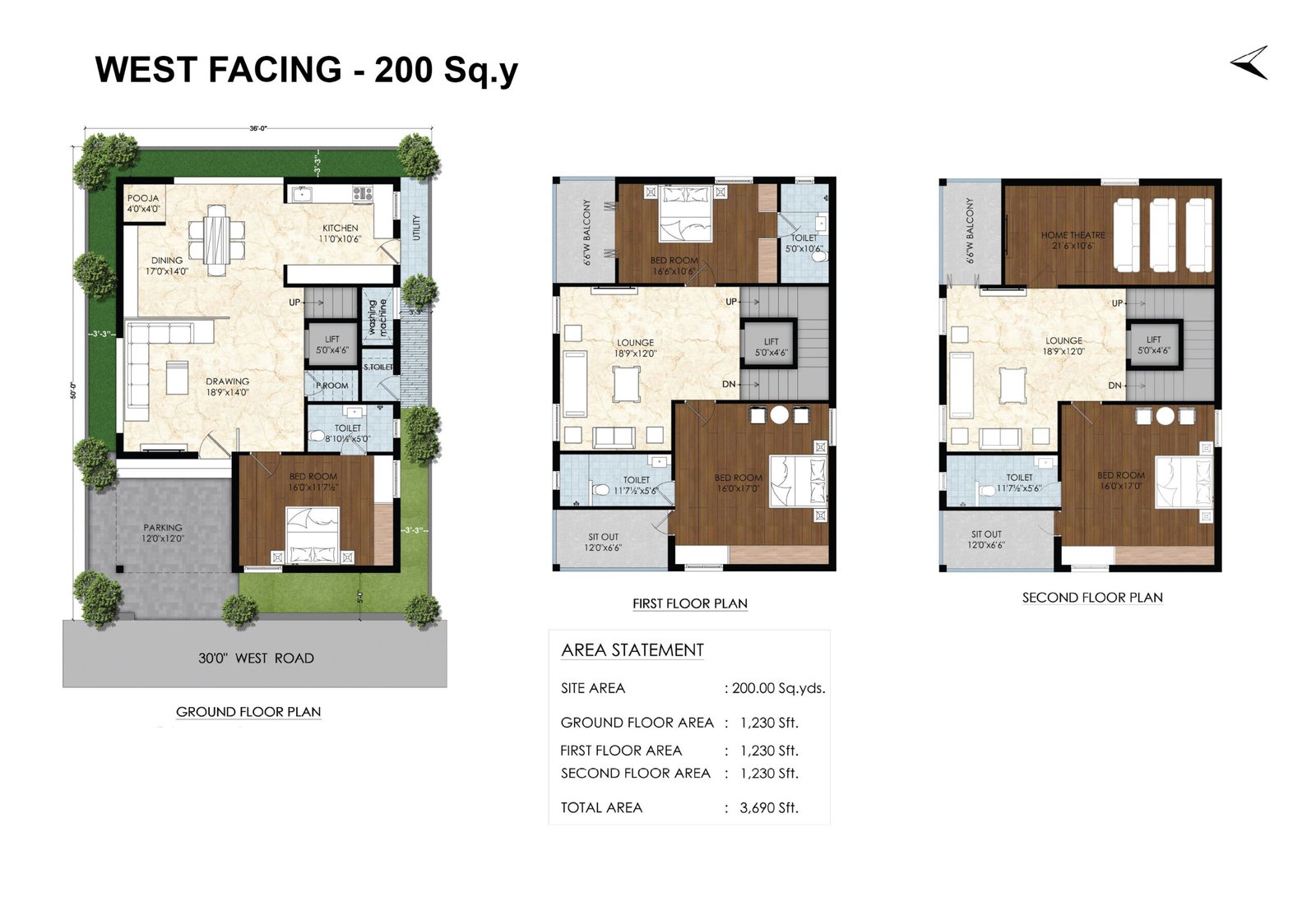 suprabhatha villas at kardanur - sslr infra developers - 200 west facing villa floor plan