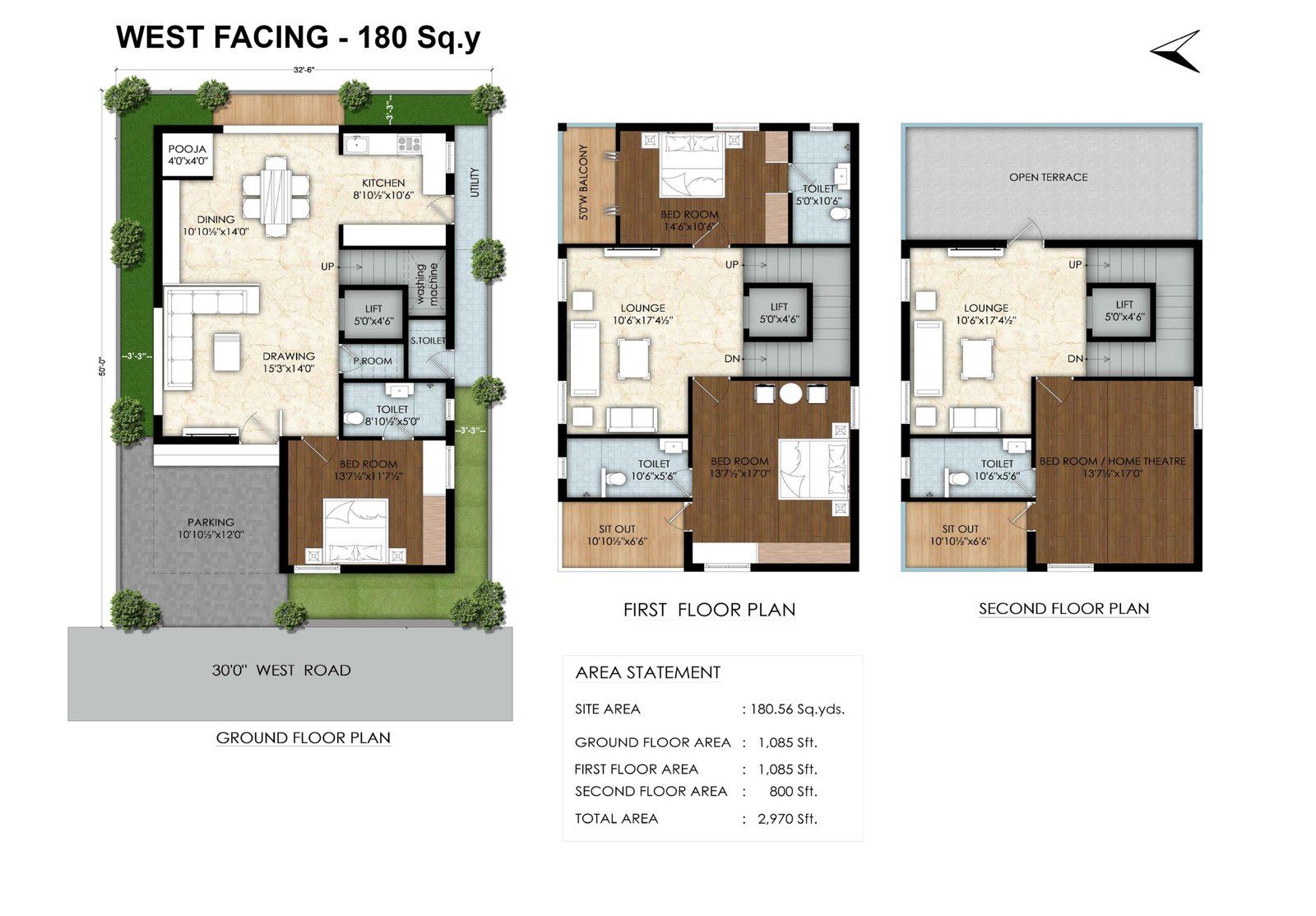 suprabhatha villas at kardanur - sslr infra developers - 180 west facing villa floor plan